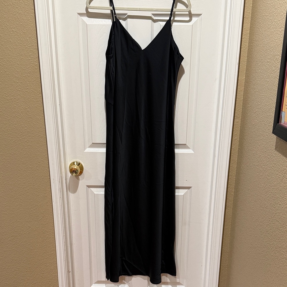 a new day Black Satin Slip Midi Dress with Spaghetti Straps - Picture 4 of 10
